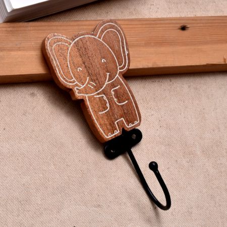Brown Wooden Elephant Decorative Wall Hooks